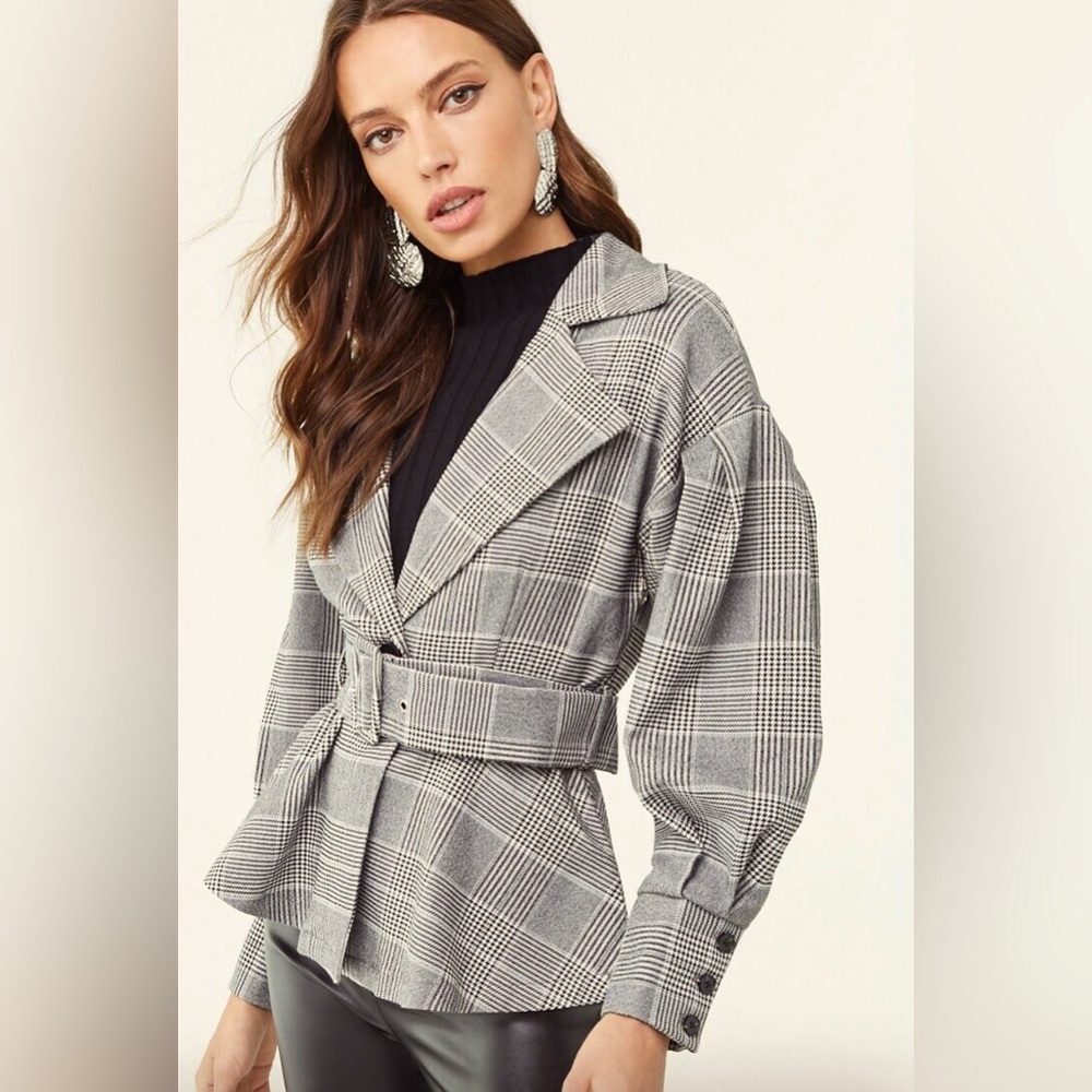 NWT-Belted Plaid Blazer from Forever21